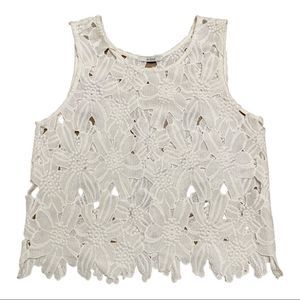 Acemi white floral Boho cutout top size medium crochet lace shirt see thru